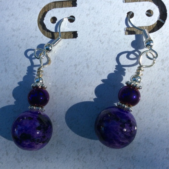 Purple and silver earrings - Picture 5 of 6